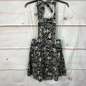 Feathers Dress Women S Black Beige Mini Geometric Overall Sleeveless Halter Neck